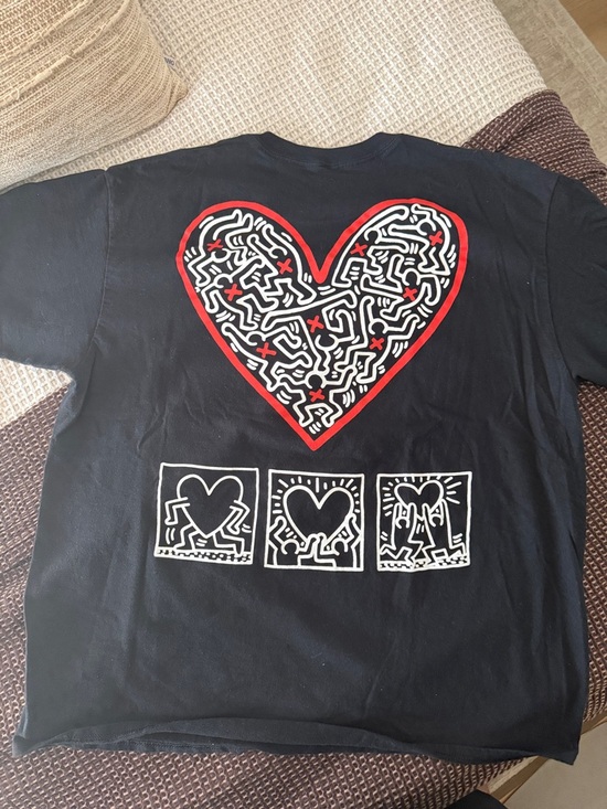 PacSun Other - Keith Haring Black Graphic Tee with Red & White Heart Design